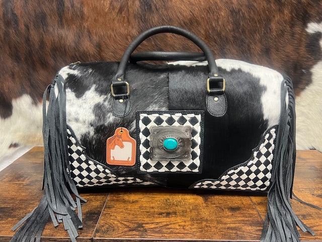 Checkered cowhide duffel